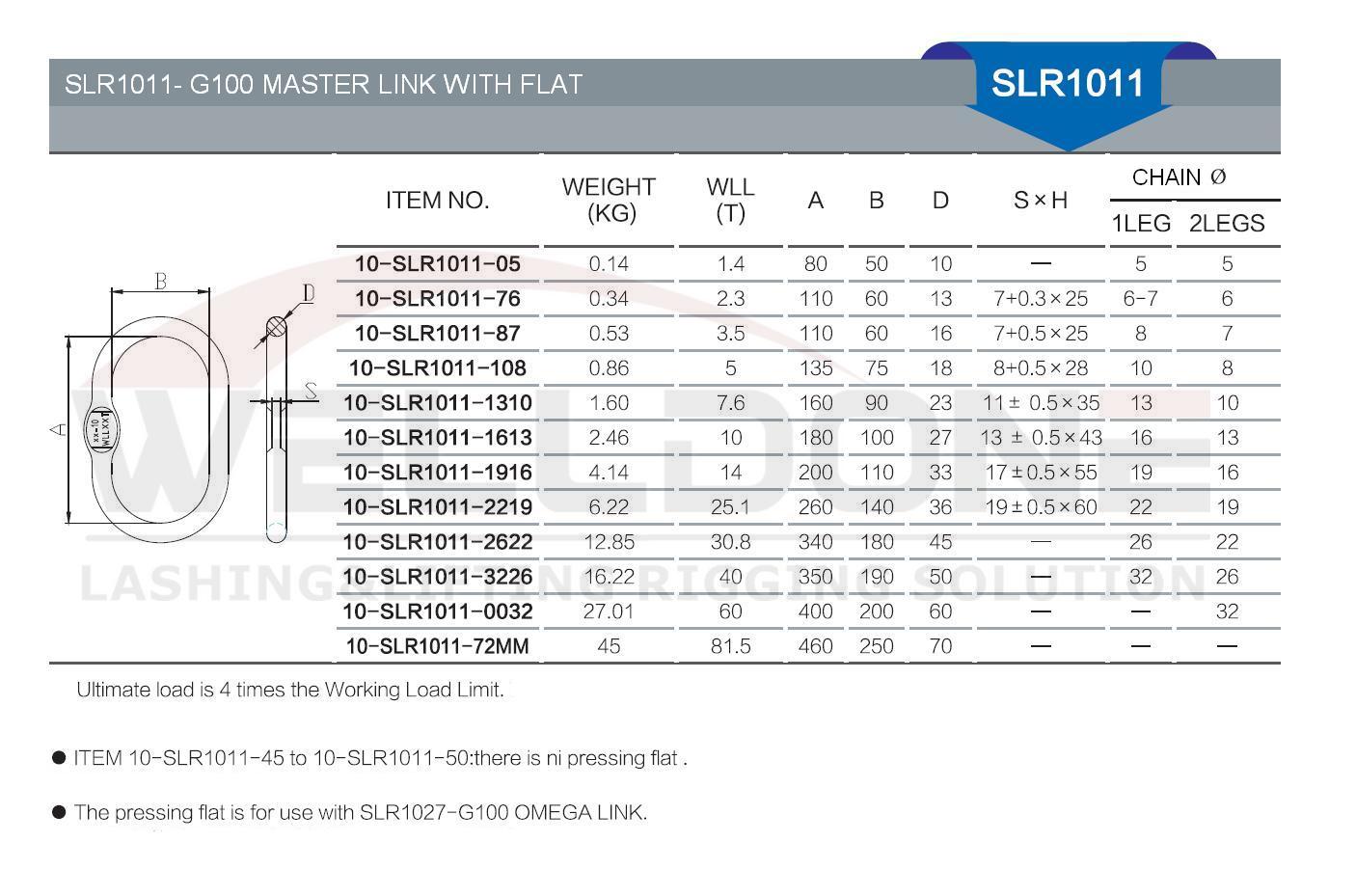 G100 master link with flat specification