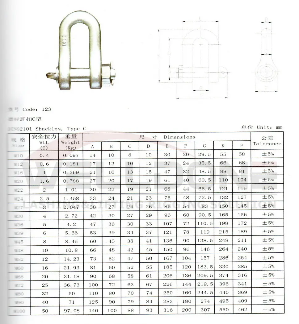 DIN82101 type C shackle specification