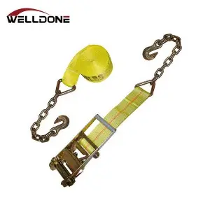 US Type 3″ Ratchet Tie Down Strap with Chain Anchor Extension and Hook WLL 5400LBS