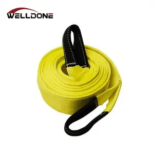Heavy duty vehicle off road recovery strap with reinforce eyes