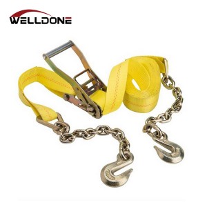 US Type 2″ Ratchet Tie Down Strap with Chain Anchor WLL 3333LBS