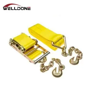 US Type 4″ Ratchet Tie Down Strap with Chain Anchor Extension and Hook WLL 6670LBS