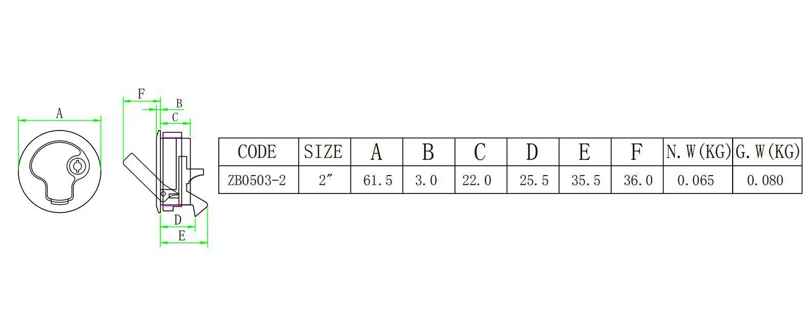 0503 round latch specification