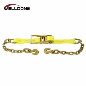 US Type 2″ Ratchet Tie Down Strap with Chain Anchor WLL 3333LBS