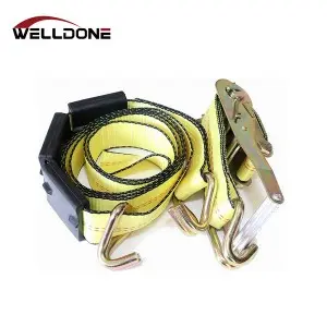 Vehicle transportation over wheel tie down strap with 3 rubber blocks