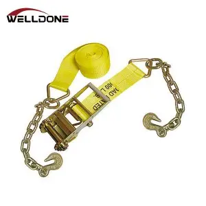 US Type 4″ Ratchet Tie Down Strap with Chain Anchor Extension and Hook WLL 6670LBS