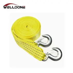Car tow strap with safety hook