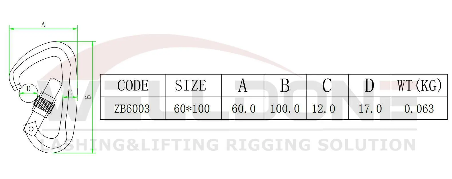 aluminum screw gate carabiner specification